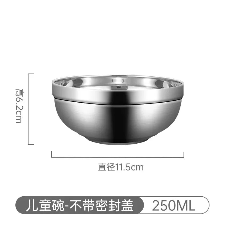 304 Stainless Steel Double Layer Bowls with Lid Kitchen Soup Ramen Noodles Bowl Food Containers Home Restaurant Korean Tableware