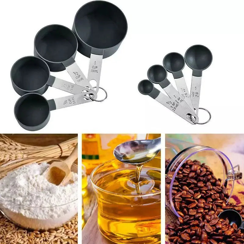 8PCS Stainless Steel Measuring Cup and Spoon Set with Handle Accurate Scale Kitchen Tools for Baking Cooking Ingredients