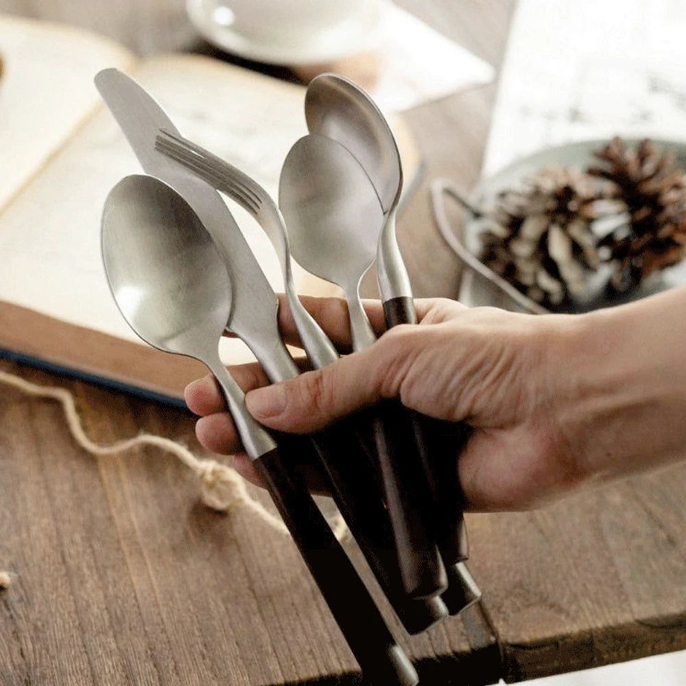 Popular Eco-Friendly Real Wood Handle Stainless Steel Cutlery Elegant Dinnerware Tableware Excellent Performance For Home