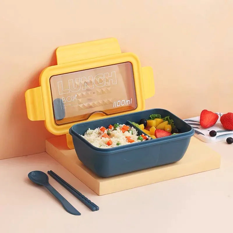 Japanese Style New Microwave Lunch Box with Bento  Compartments Portable Box Leakproof Food Container for Kids with Tableware