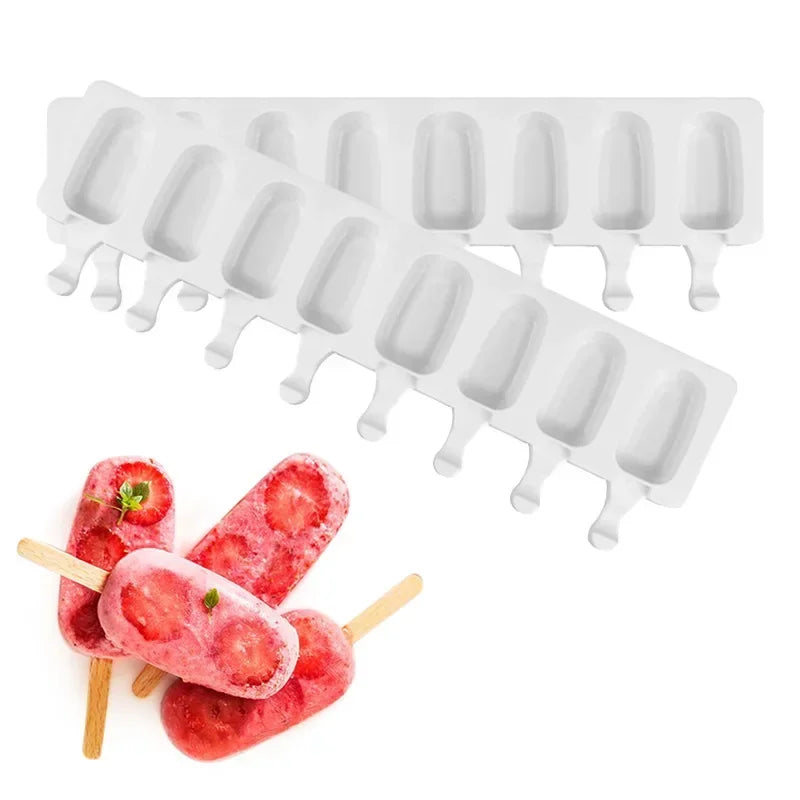 4/8 Hole Silicone Ice Cream Forms Popsicle Molds DIY Homemade Dessert Freezer Fruit Juice Ice Cube Maker Mould with Sticks