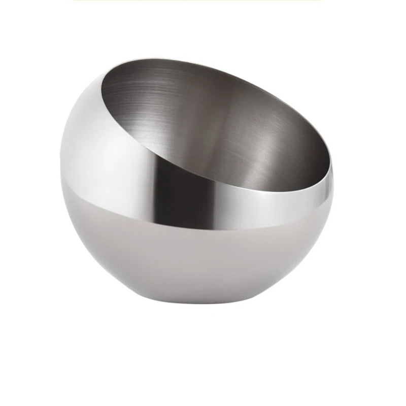 Stainless Steel Slant Sauce Bowl with Lid Hot Pot Buffet Seasoning Jar Container Fruit Salad Spherical Bowls Serving Tableware