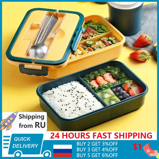 Bento Box Japanese Style For Kids Student Food Container Wheat Straw Material Leak-Proof Square Lunch Box With Compartment