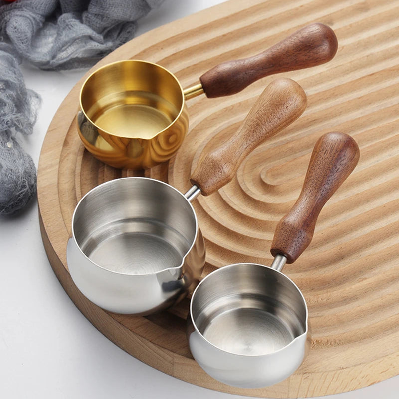 304 Stainless Steel Sauce Cup Black Pepper Tomato Steak Seasoning Cup Wooden Handle Dipping Bowl Coffee Mini Milk Cups