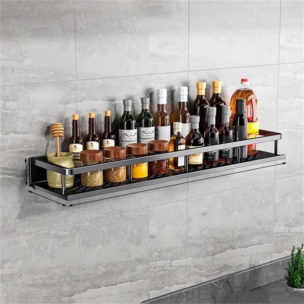 1 Multi-Functional Storage Rack With Rod Seasoning Rack Wall-Mounted Seasoning Storage Rack For Cooking Items