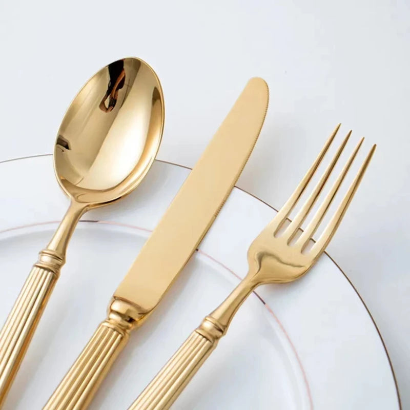 Europe Silver Luxury Fashion Cutlery Set 18/10 Stainless Steel Creativity Gift Roman Column Flatware 304 Drop Shipping