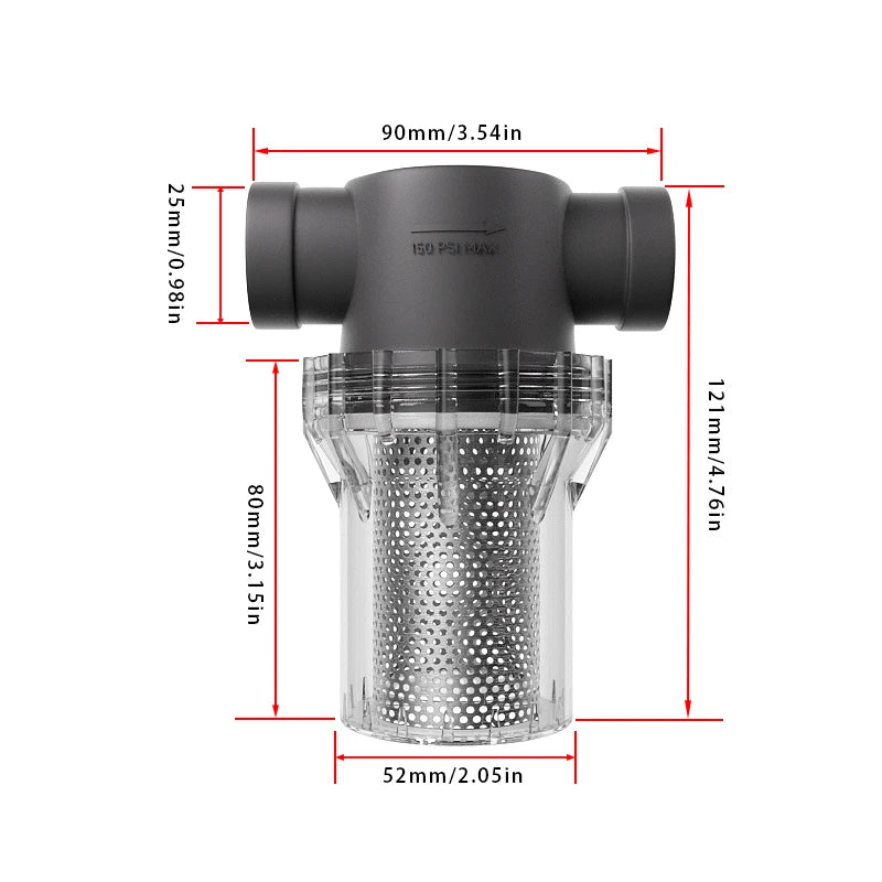 3/4inch internal thread filter, 20 water pipes, 304 stainless steel filter, pre filter, tap water pipe filter, plastic transpare