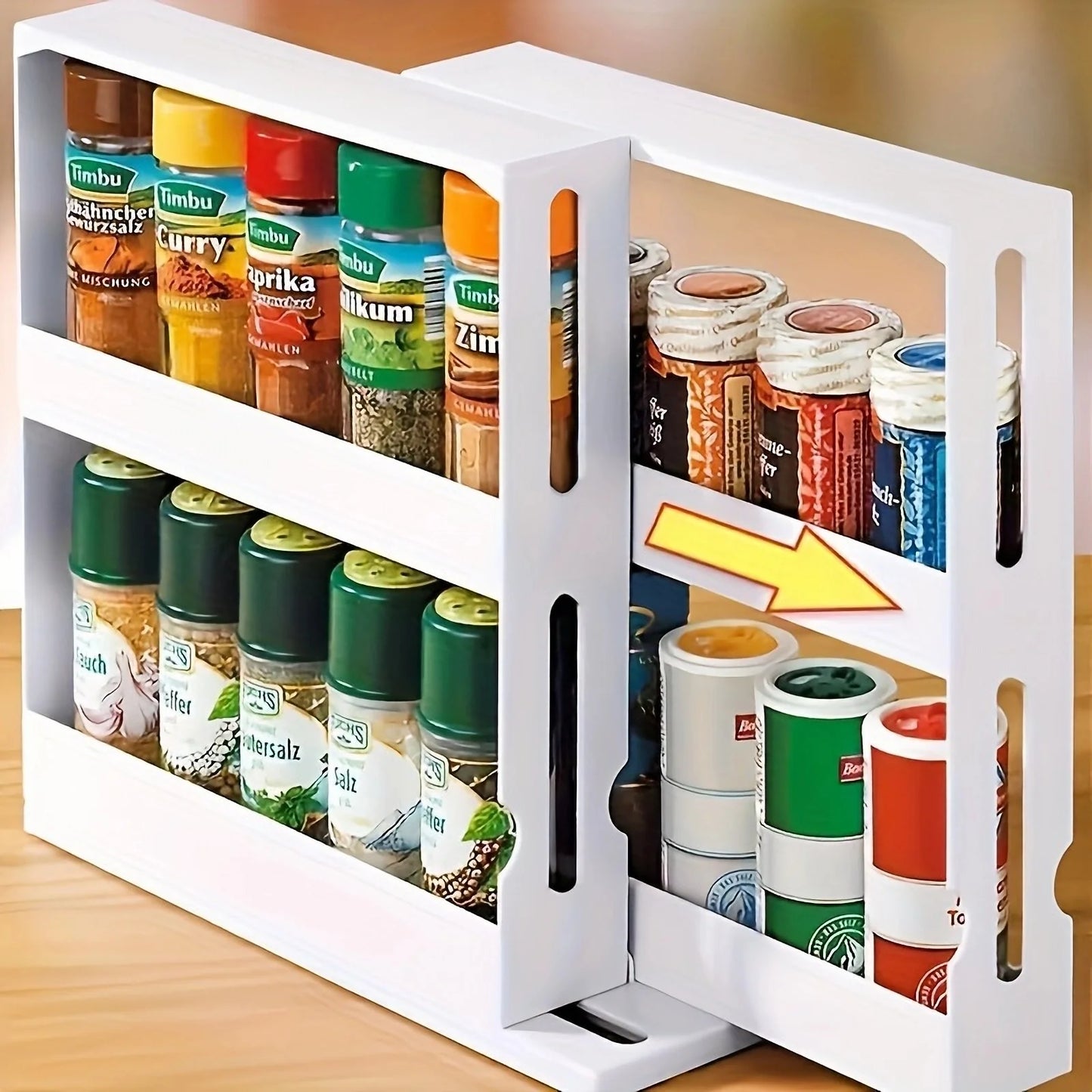 1 PC spice storage rack,90 degree swivel item storage rack, countertop 2 tier storage rack,small storage and organizer rack