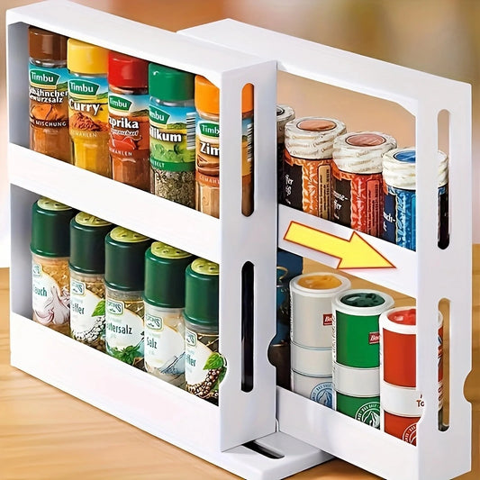 1 PC spice storage rack,90 degree swivel item storage rack, countertop 2 tier storage rack,small storage and organizer rack