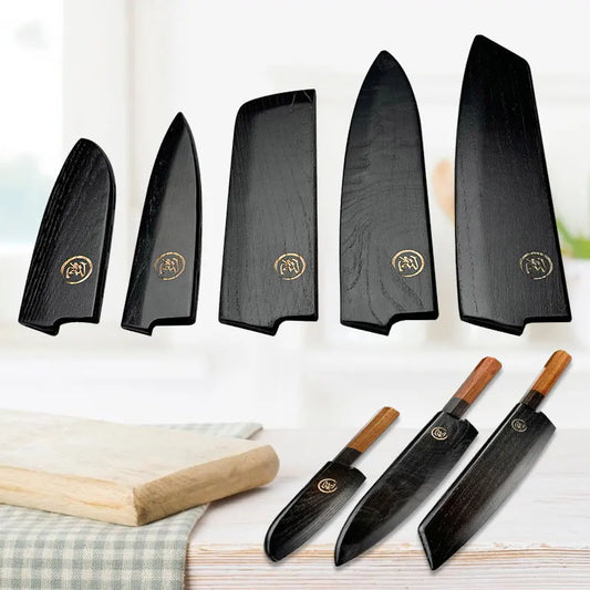 1pc Chef's Knife Wooden Scabbard Kitchen Knife Protective Cover Wooden Blade Holder Knife Sheath with Magnetic Inside (NO Knife)