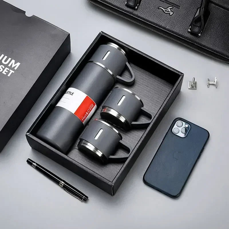 500ML Stainless Steel Vacuum Flask with Business Style Shimmering Design, Coffee Mug Thermos Bottle with Portable Carafe