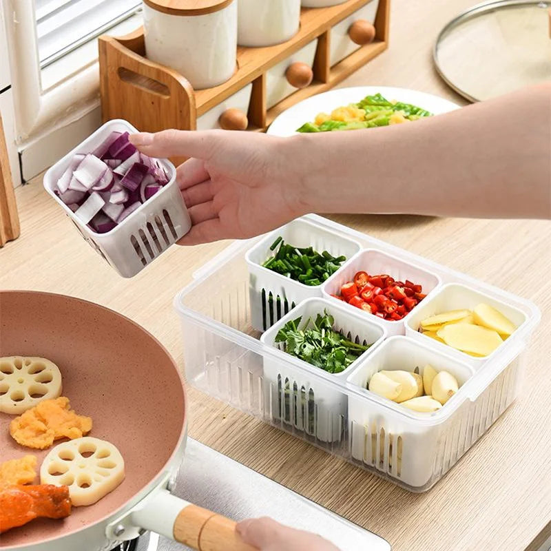 Refrigerator Food Drain Fresh-keeping Box Ginger Garlic Onion Pepper Storage Box Fruit Vegetable Drain Basket Kitchen Organizer