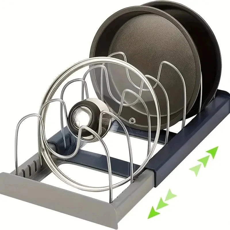 Expandable Stainless Steel Storage Rack Kitchen Cabinet Holder for Pan Pot Lid Cutting Board Drying Cookware Dish Rack Organizer