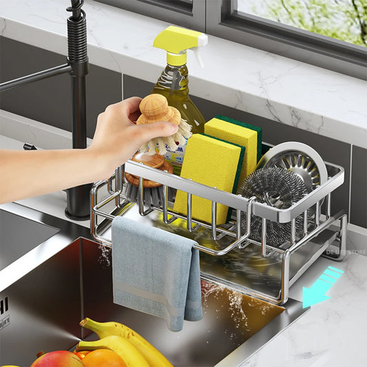 Self-draining Sink Shelf Stainless Steel Kitchen Sink Drain Rack Soap Sponge Holder Kitchen Sink Organizer