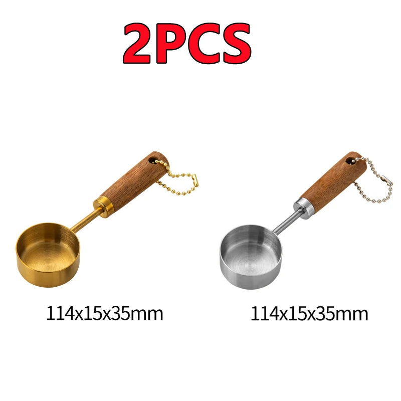 2/1Pc Wood Handle Measuring Spoons Cups Stainless Steel Quantitative Seasoning Tools Wood Handle Kitchen Utensils Home Gadgets