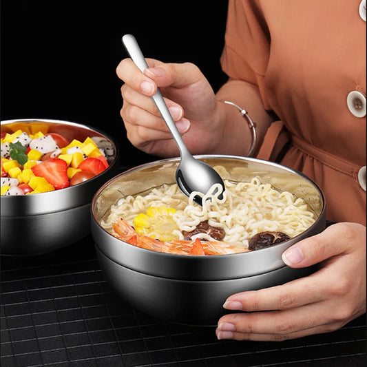 Double Layer Stainless Steel Bowls With Lid Salad Mixing Serving Bowl Korean Style Ramen Noodles Food Storage Containers