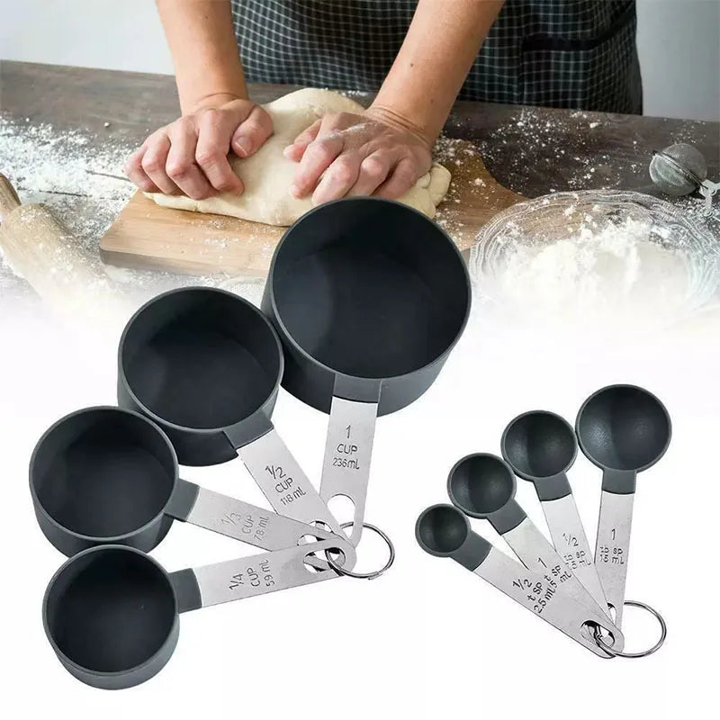 8PCS Stainless Steel Measuring Cup and Spoon Set with Handle Accurate Scale Kitchen Tools for Baking Cooking Ingredients