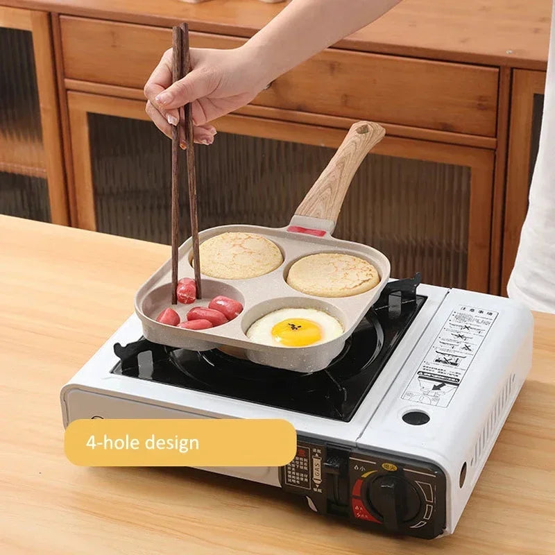 Non-stick Frying Pan with Lid,4-hole Omelet Pan,Egg Burger Cooking Pan,Home Breakfast Cookware,Universal Gas Induction Cooker