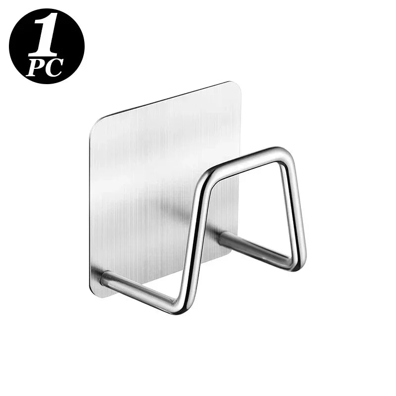 1-6pcs Kitchen Stainless Steel Sink Sponges Holder Self Adhesive Drain Drying Rack Shelf Household Wall Hooks Storage Organizer