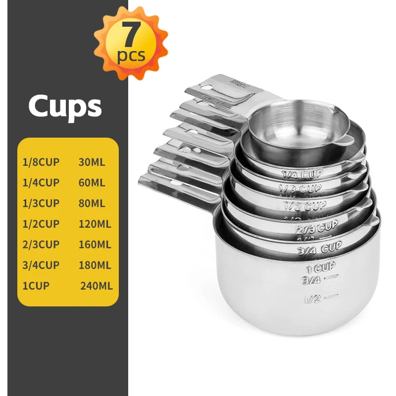 Measuring Cups & Spoons Set - Premium Stainless Steel Measuring Cups and Measuring Spoons for Dry and Liquid Ingredient