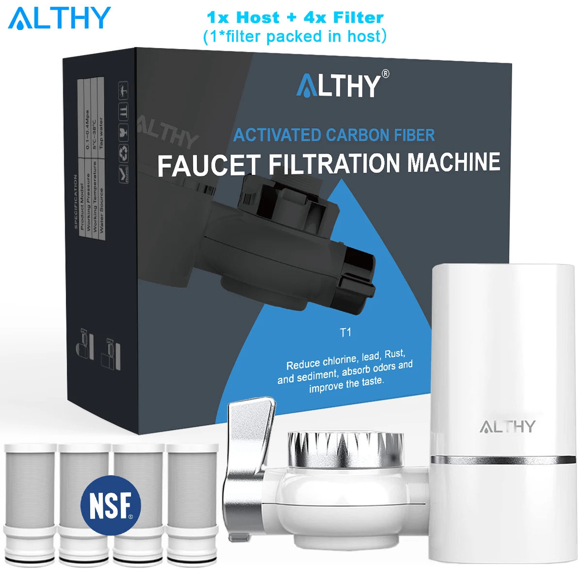 ALTHY Faucet Tap Water Filter Purifier System, Reduces Lead, Chlorine & Bad Taste NSF Certified 320-Gallon Kitchen