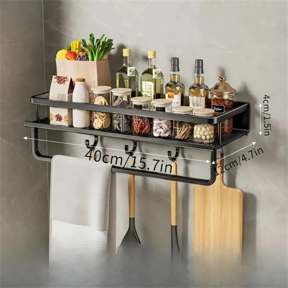 1 Multi-Functional Storage Rack With Rod Seasoning Rack Wall-Mounted Seasoning Storage Rack For Cooking Items