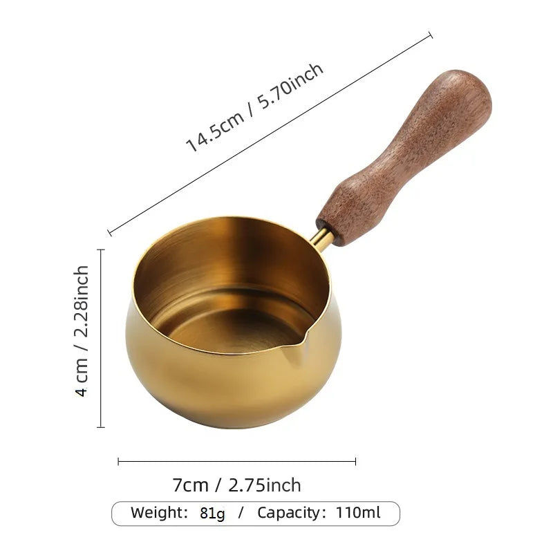 304 Stainless Steel Sauce Cup Black Pepper Tomato Steak Seasoning Cup Wooden Handle Dipping Bowl Coffee Mini Milk Cups