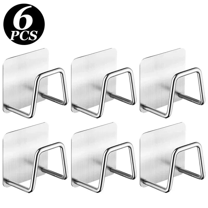 1-6pcs Kitchen Stainless Steel Sink Sponges Holder Self Adhesive Drain Drying Rack Shelf Household Wall Hooks Storage Organizer