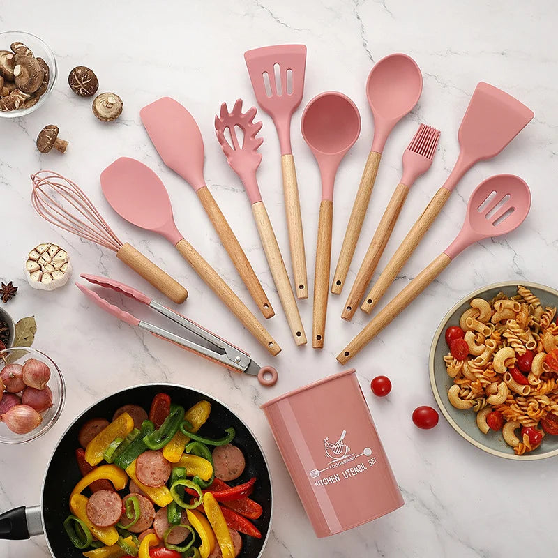 12pcs/set Silicone Kitchen Utensils Set Sets of Kitchen Gadgets Ensembles De Gadgets De Cuisine Heat Resistant Accessories Tools