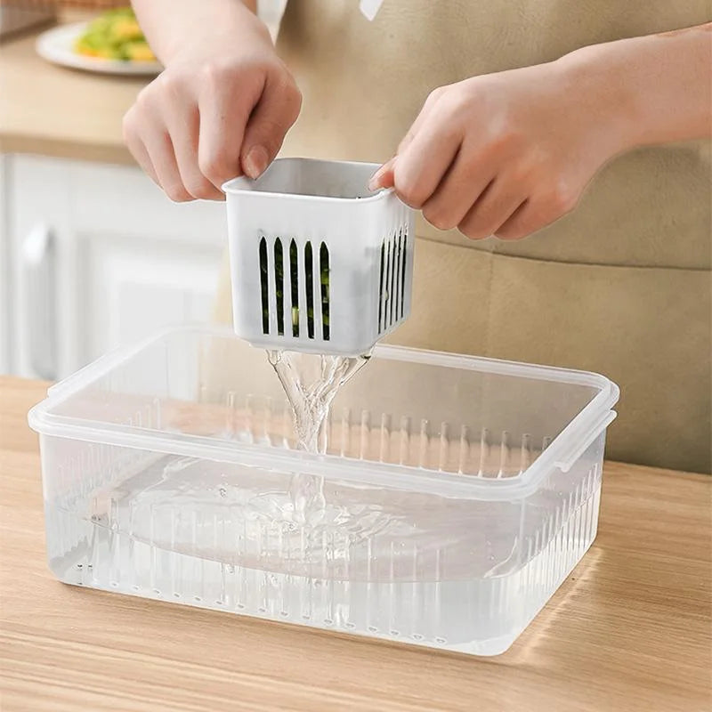 Refrigerator Food Drain Fresh-keeping Box Ginger Garlic Onion Pepper Storage Box Fruit Vegetable Drain Basket Kitchen Organizer