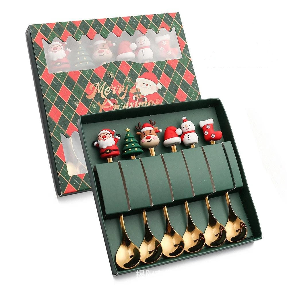 New Christmas Tableware Set Spoon and Fork Stainless Steel Creative Tableware Coffee Tea Dessert Spoon Exquisite Gift Set