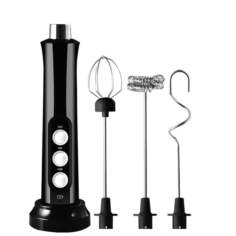 Electric Milk Frother Handheld Coffee Frothing Wand Foamer 3 In 1  High Speeds Drink Mixer Portable Rechargeable Home Foam Maker