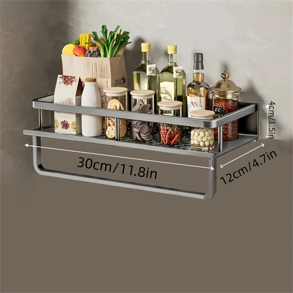 1 Multi-Functional Storage Rack With Rod Seasoning Rack Wall-Mounted Seasoning Storage Rack For Cooking Items