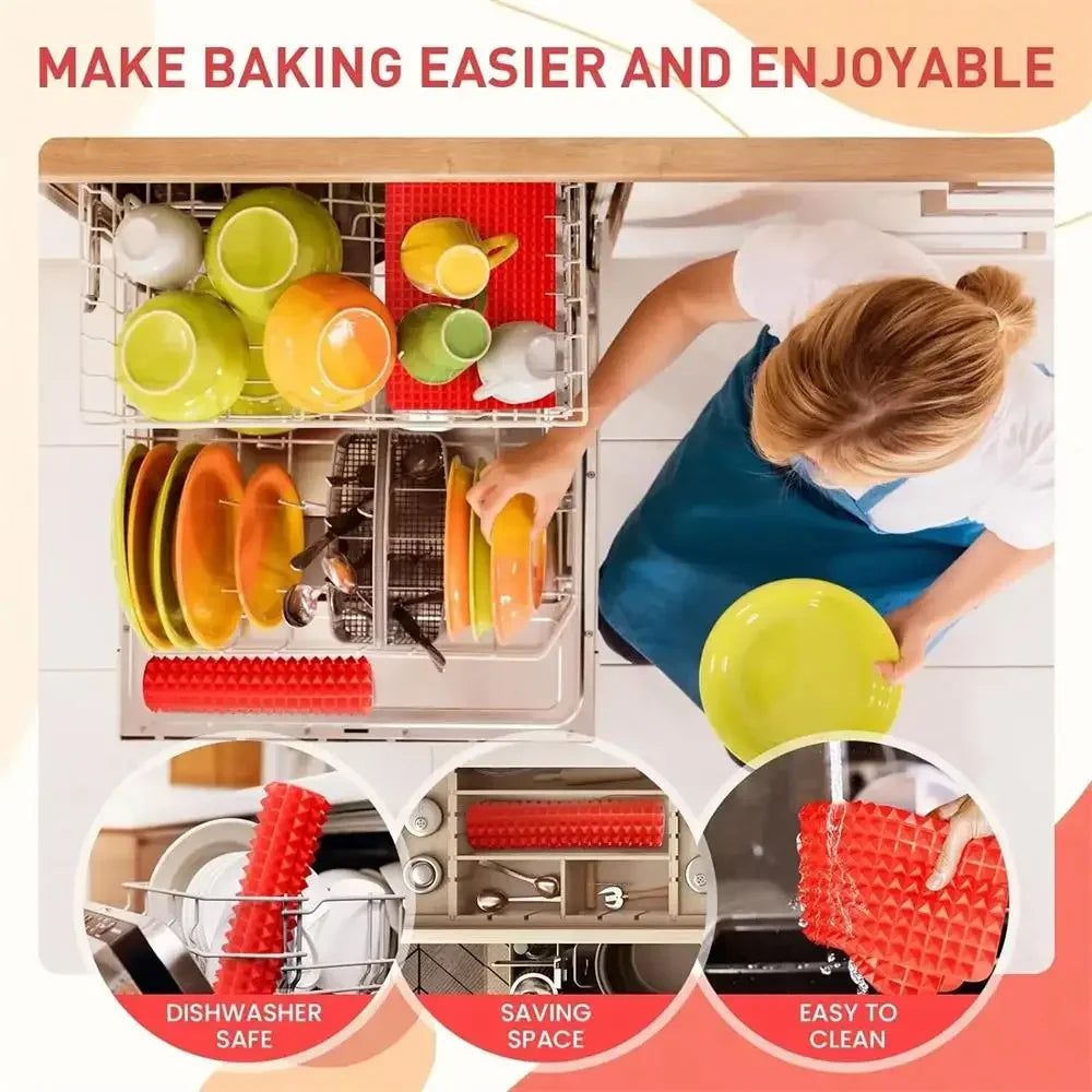 Silicone Baking Mat Cooking Pan 1/2 Pack Large 15.23“x10.74" Non-Stick Healthy Fat Reducing Sheet For Oven Grilling BBQ