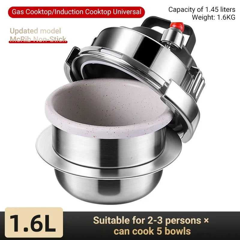 Portable Pressure Cooking Pot Stainless Steel Micro Pressure Cooker Outdoor Camping Household 5-minute Quick Cooking Pot 0.8-2L