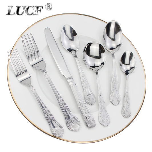 Graceful Royal Style 8 Utenisils Cutlery Sets Mirror Stainless Steel Elegant Metal Dinnerware Flatware For Kitchen Restaurant