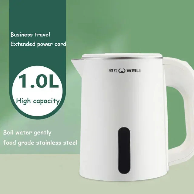 1.0L Mini Electric Kettle Small Capacity 304 Stainless Steel Teapot Hotel Dormitory Kettle Portable Travel Boil Water Pot 220V