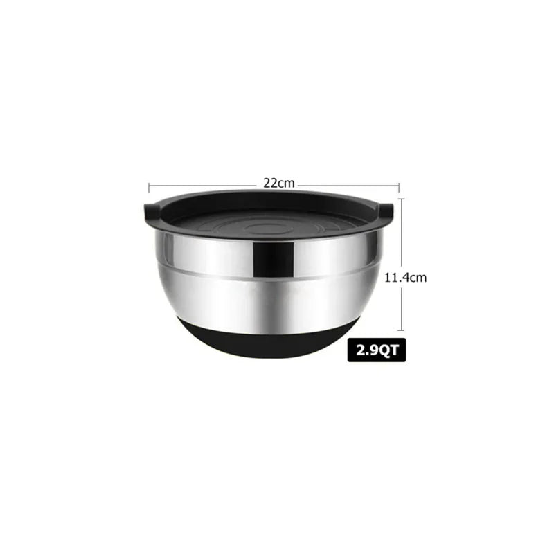 LMETJMA Mixing Bowls with Lids and Non Slip Bases Stainless Steel Mixing Bowls Set for Baking Nesting Storage Bowls JT227