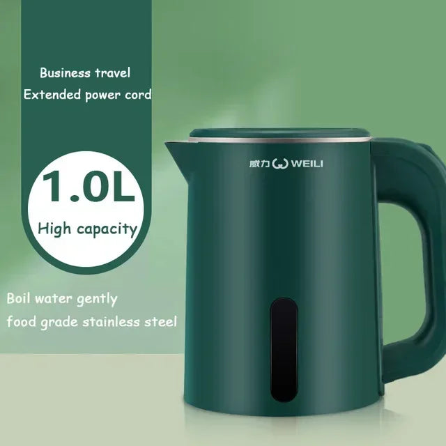 1.0L Mini Electric Kettle Small Capacity 304 Stainless Steel Teapot Hotel Dormitory Kettle Portable Travel Boil Water Pot 220V