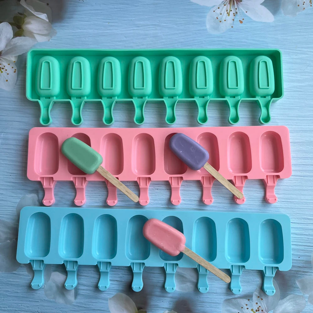 8 Hole Silicone Ice Cream Mold Ice Popsicle Molds DIY Homemade Dessert Freezer Fruit Juice Ice Pop Cube Maker Mould