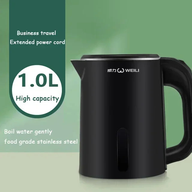 1.0L Mini Electric Kettle Small Capacity 304 Stainless Steel Teapot Hotel Dormitory Kettle Portable Travel Boil Water Pot 220V