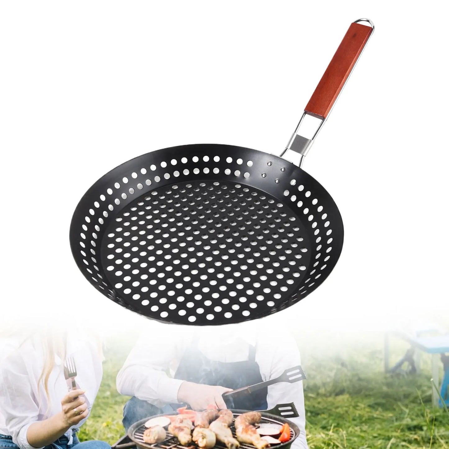 Grilling Skillet Grilling Pan Perforated Nonstick Coating Frying Pan Cooking Pan for Camping Restaurant Kitchen Travel Home