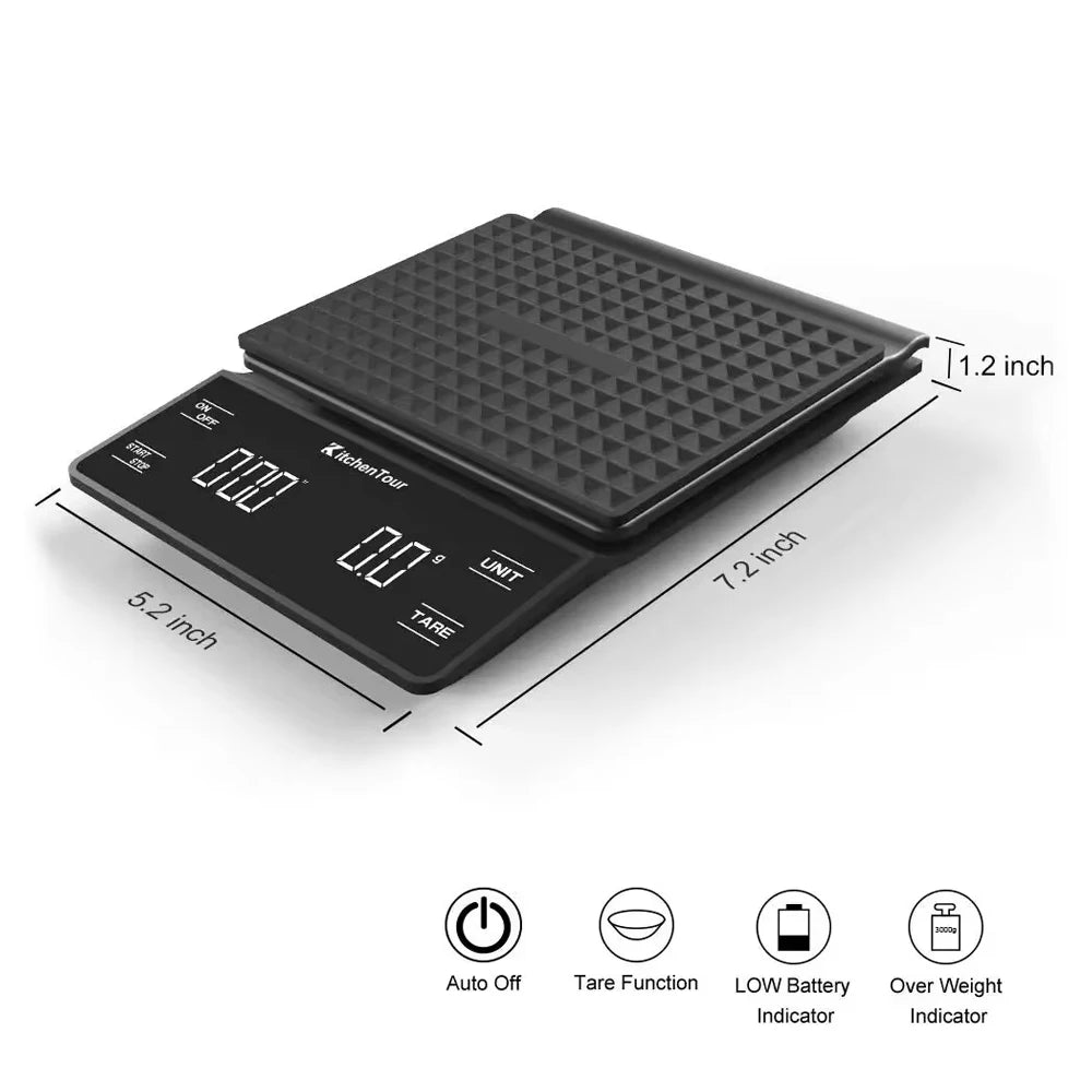 Digital Coffee Scale with Timer LED Screen Espresso USB 3kg Max.Weighing 0.1g High Precision Measures in Oz/ml/g Kitchen Scale