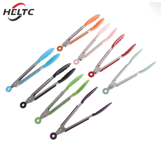 Silicone BBQ Grilling Tong Kitchen Cooking Salad Bread Serving Tong Non-Stick Barbecue Clip Clamp Stainless Steel Tools Gadgets