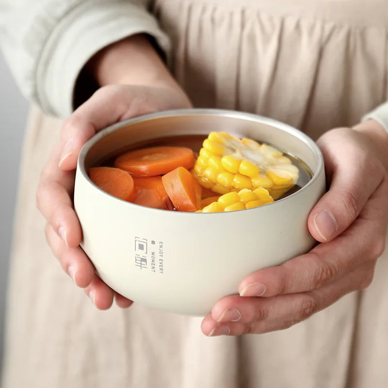 Stainless Stee Round Rice Soup Bowl with Lid Double Layer Fruit Noodles Bowls Food Container Japanese Style Tableware