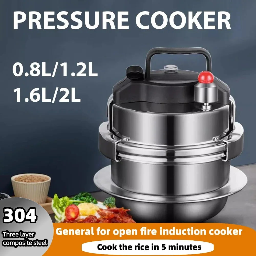 Universal Mini Stainless Steel Pressure Cooker Gas Induction Cooker Multifunctional Household Stew Pan Soup Pot Rice1.2L, 1.6L