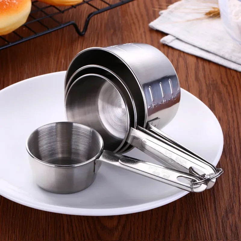 4 Pcs Stainless Steel Measuring Cups Kitchen Baking Tools Measuring Spoon Set Coffee Spoon Milk Powder Spoon with Scale