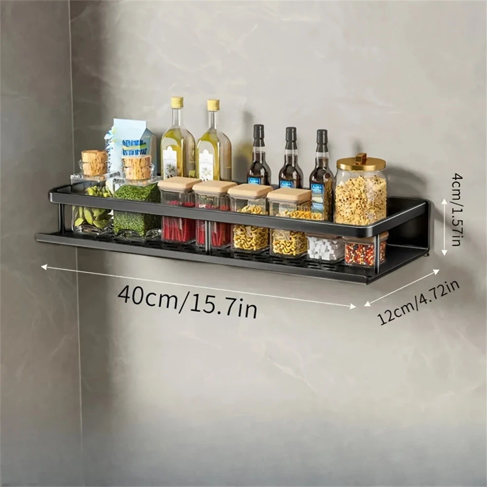 1 Multi-Functional Storage Rack With Rod Seasoning Rack Wall-Mounted Seasoning Storage Rack For Cooking Items