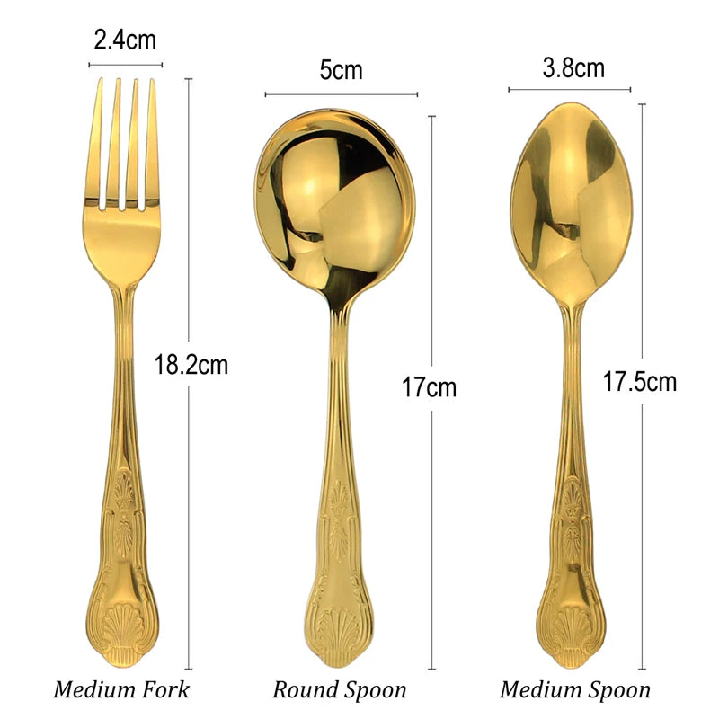 Graceful Royal Style 8 Utenisils Cutlery Sets Mirror Stainless Steel Elegant Metal Dinnerware Flatware For Kitchen Restaurant