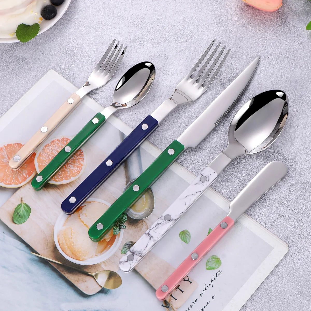 Fashion New Colorful Handle 304 Cutlery Set 18/10 Stainless Steel Creativity Gift Flatware Knife Fork Spoon Drop Ship